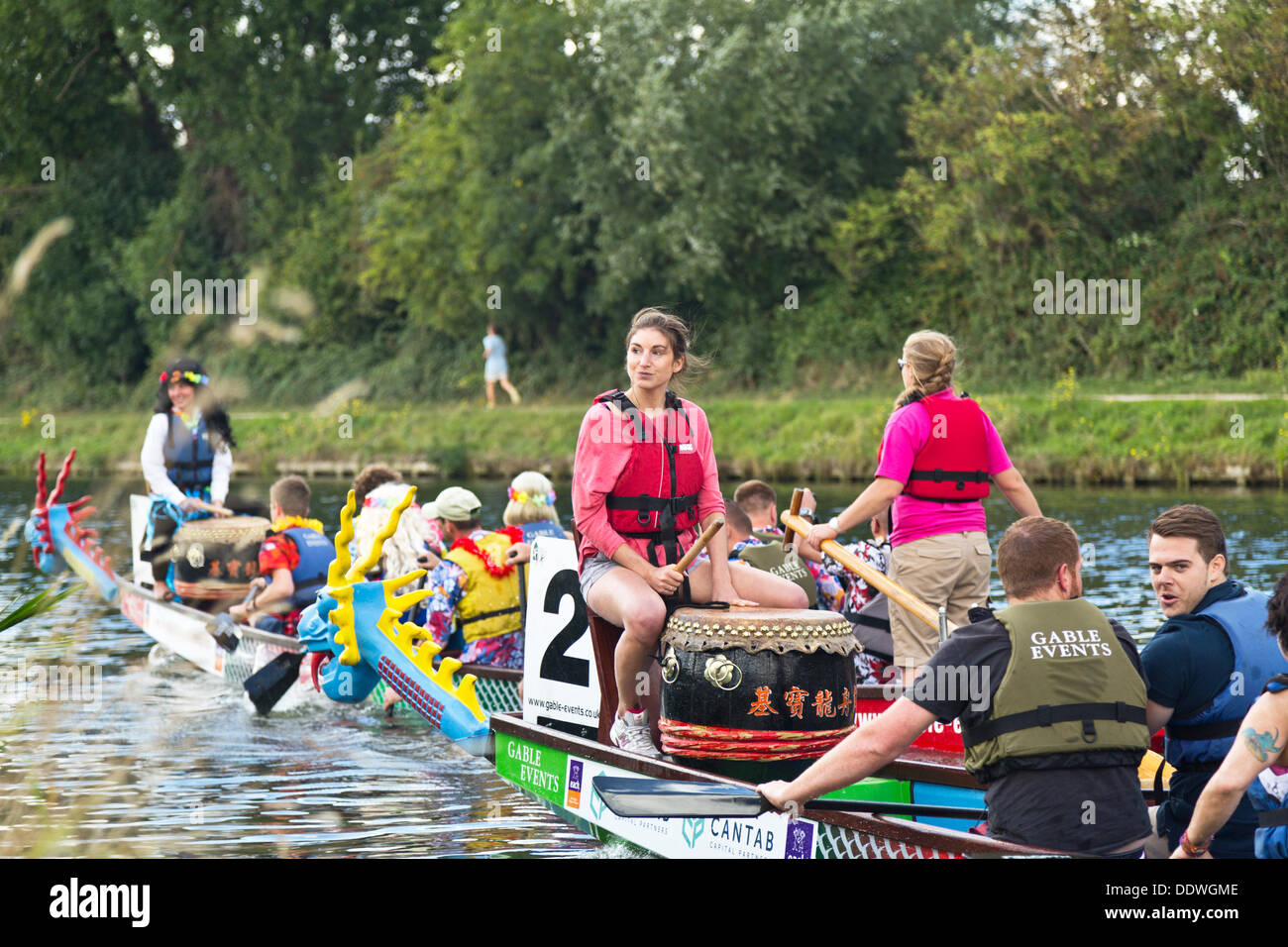 Course de bateaux-dragons sur la rivière Cam, Cambridge, Angleterre Banque D'Images