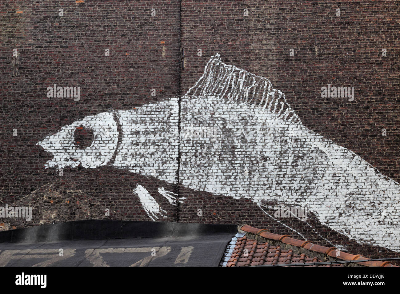 Dessin de poissons dans un mur en République tchèque. Banque D'Images