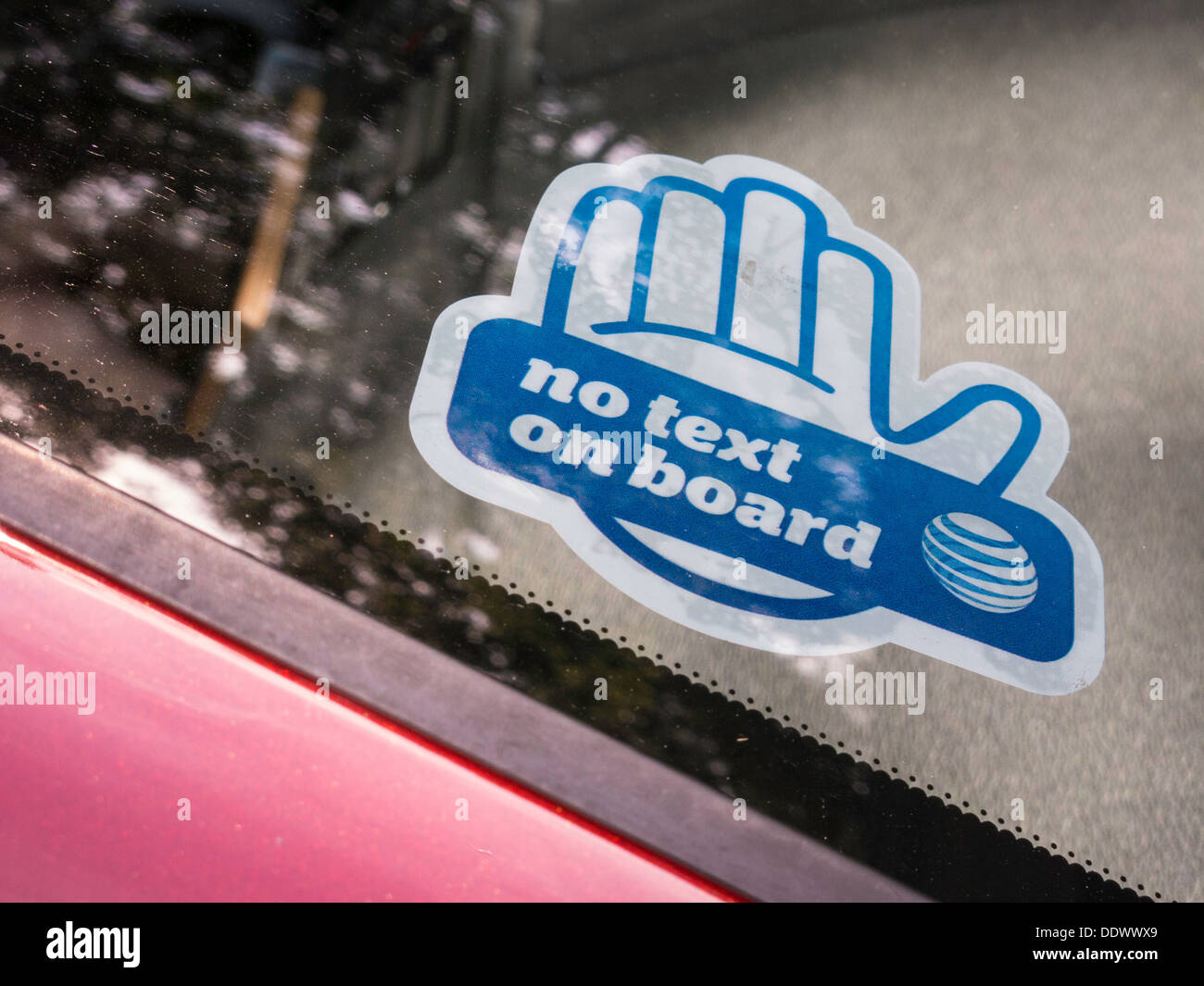 Pas de texter au volant autocollant sur voiture, USA Banque D'Images