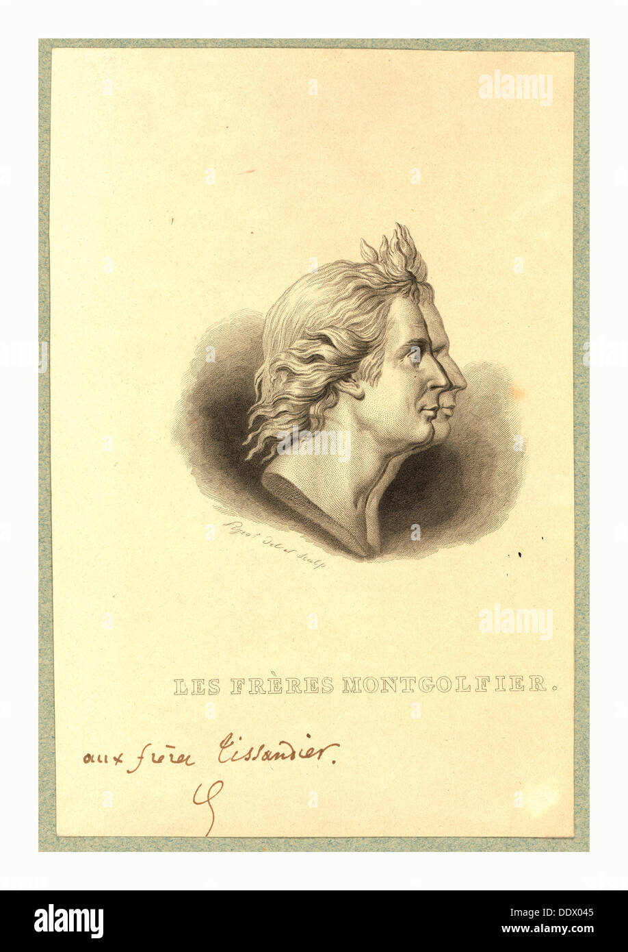 Buste-longueur profil double portrait des frères Montgolfier, le ballonists français. Après la médaille d'or conçu par Houdon Banque D'Images