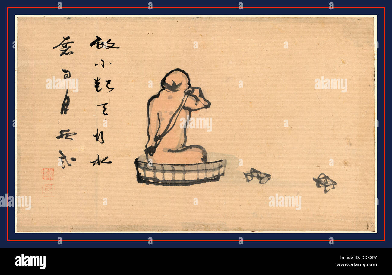 [Un homme âgé, vus de derrière, le bain dans une baignoire en bois], [entre 1750 et 1850] 1 dessin : Banque D'Images