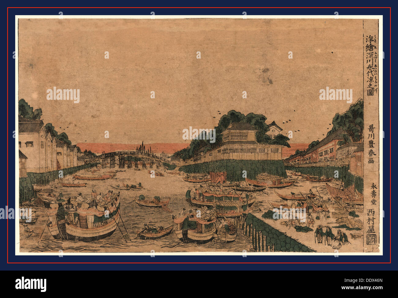 Ukie eitai fukagawa suzumi no zu, vue en perspective de profiter de la soirée cool à Fukagawa. [Entre 1770 et 1772], 1 tirage : Banque D'Images