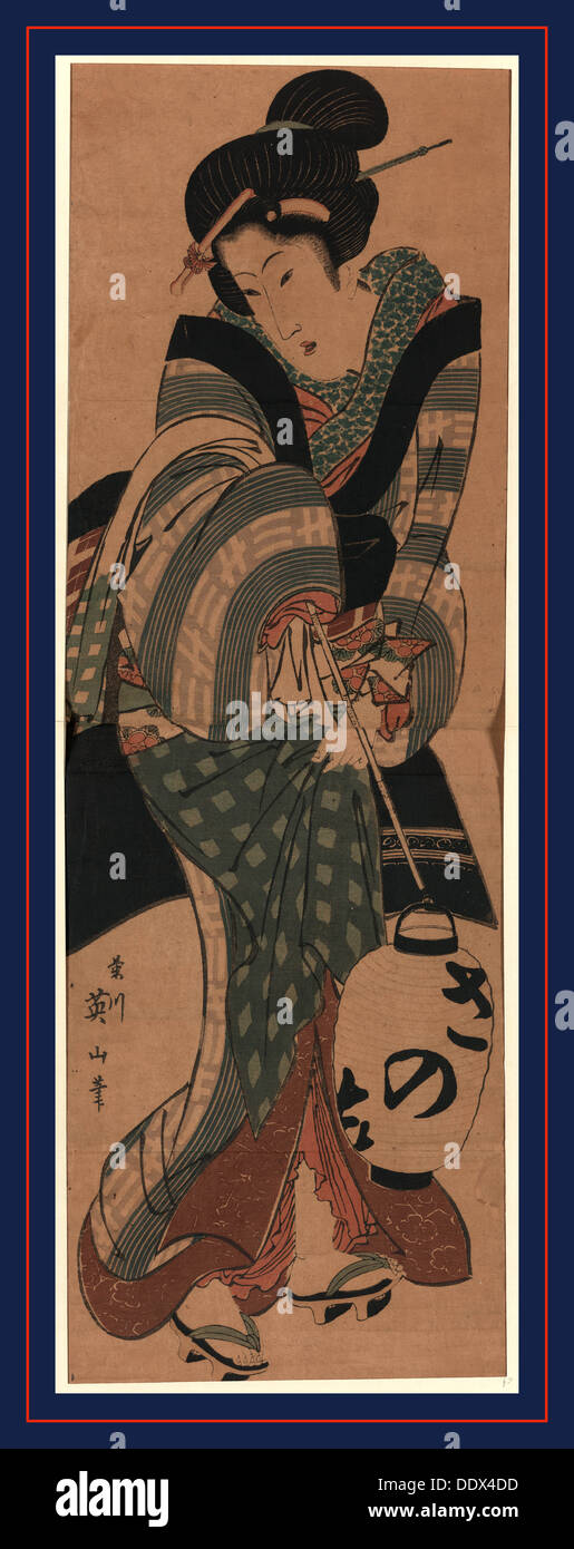 Chochin o temple Motsu onna, femme portant une lanterne. [Entre 1818 et 1820], 1 (2) Feuilles d'impression : gravure sur bois, couleur ; 35,8 x 24,1 cm Banque D'Images