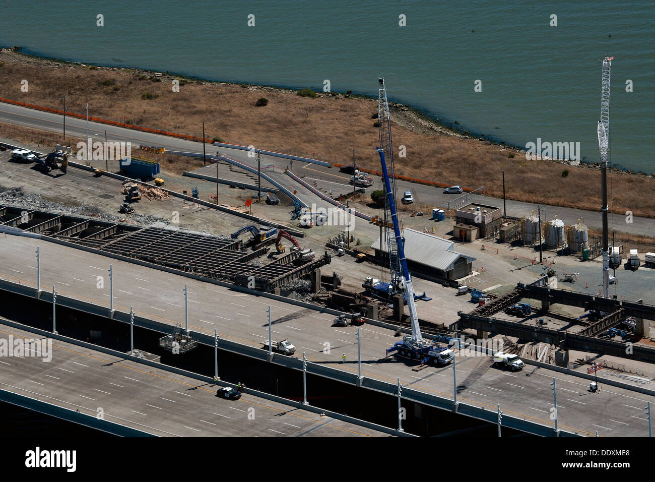 Photographie aérienne San Francisco Oakland Bay Bridge construction Banque D'Images