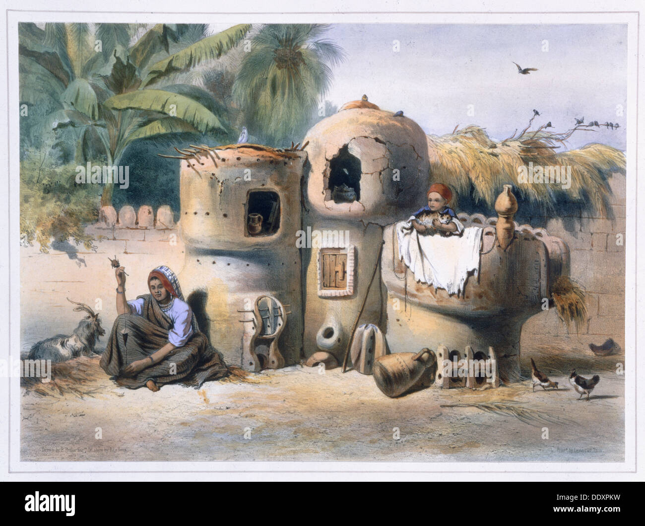 Habitations paysannes en Haute Égypte, 1848. Artiste : Eugene Leroux Banque D'Images