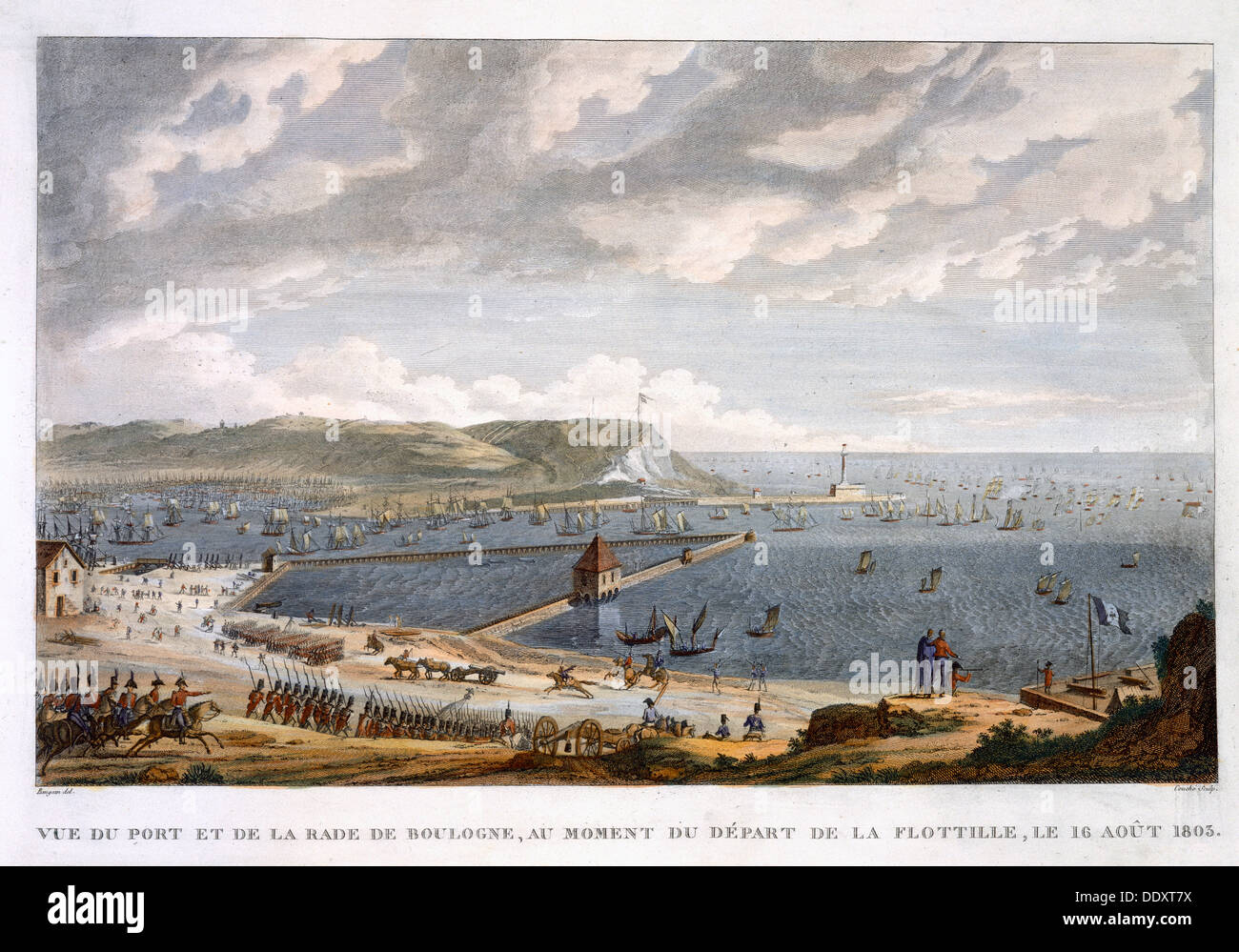 'Vue sur le port et la Rade de Boulogne au départ de la flottille, 16 août 1803'. Artiste : Louis Francois Couche Banque D'Images