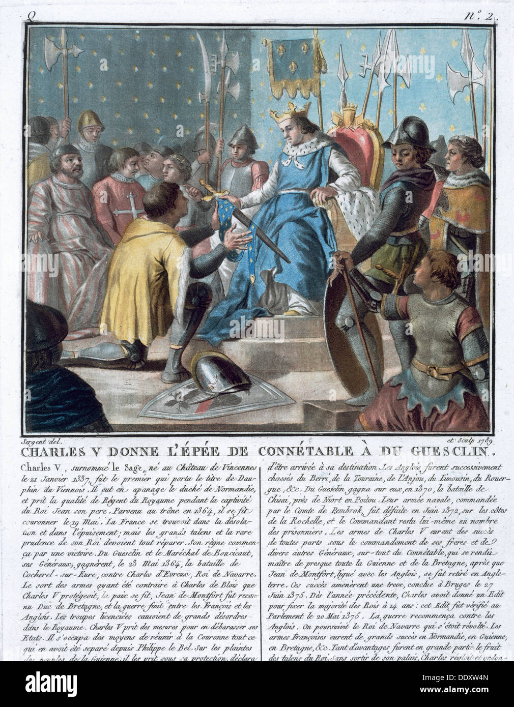 "Charles V présente l'épée du Connétable Du Guesclin d', 1370 (1789). Artiste : Louis François Segent-Marceau Banque D'Images