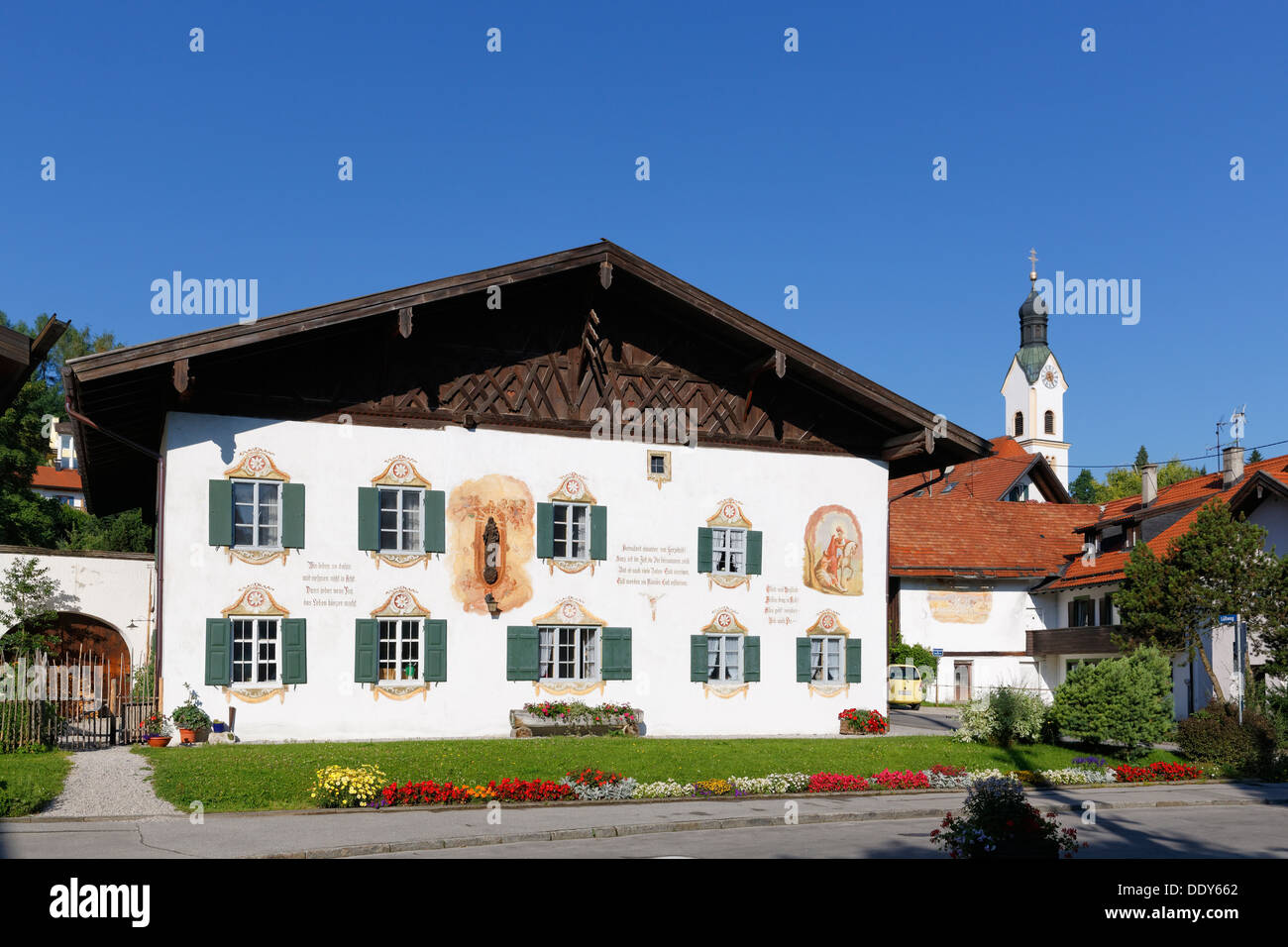 Jaegerjoergl Lueftlmalerei de maison, peintures murales traditionnelles par Franz Seraph Zwink Banque D'Images