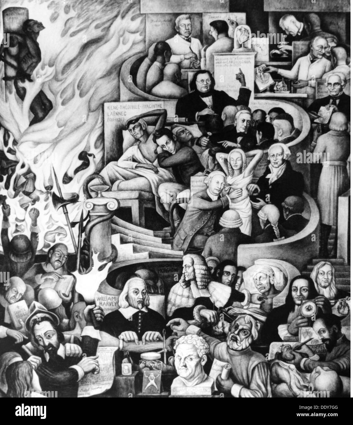 Médecine, allégorie, 'Histoire de la Cardiologie', fresque par Diego Rivera (1886 - 1957), detail, 1946, Institute of Cardiology, Mexico City, print, 20e siècle, droits additionnels-Clearences-non disponible Banque D'Images
