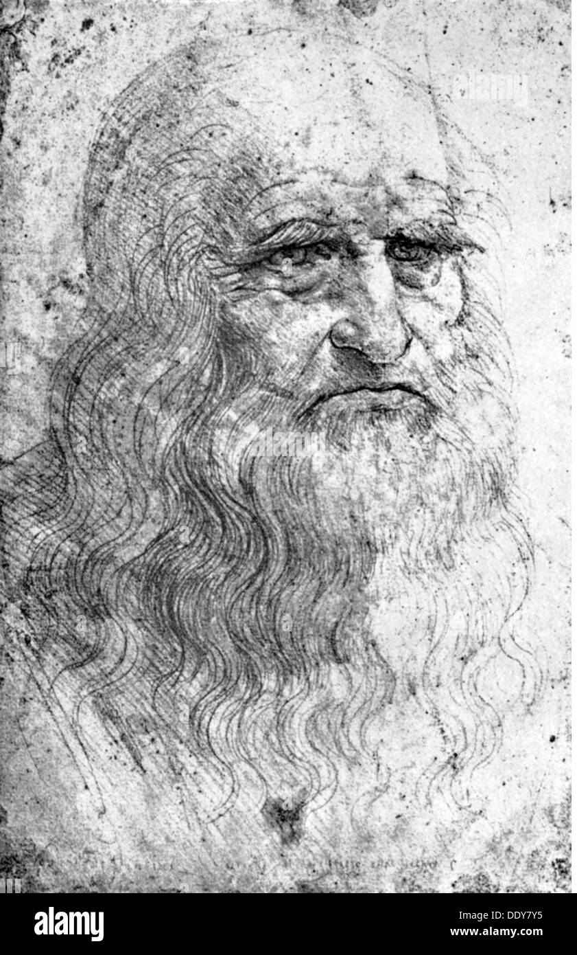 Leonardo da Vinci, 15.4.1452 - 2.5.1519, peintre, sculpteur et architecte italien, portrait, autoportrait, sanguine, vers 1512, Biblioteca Reale, Torino, Banque D'Images
