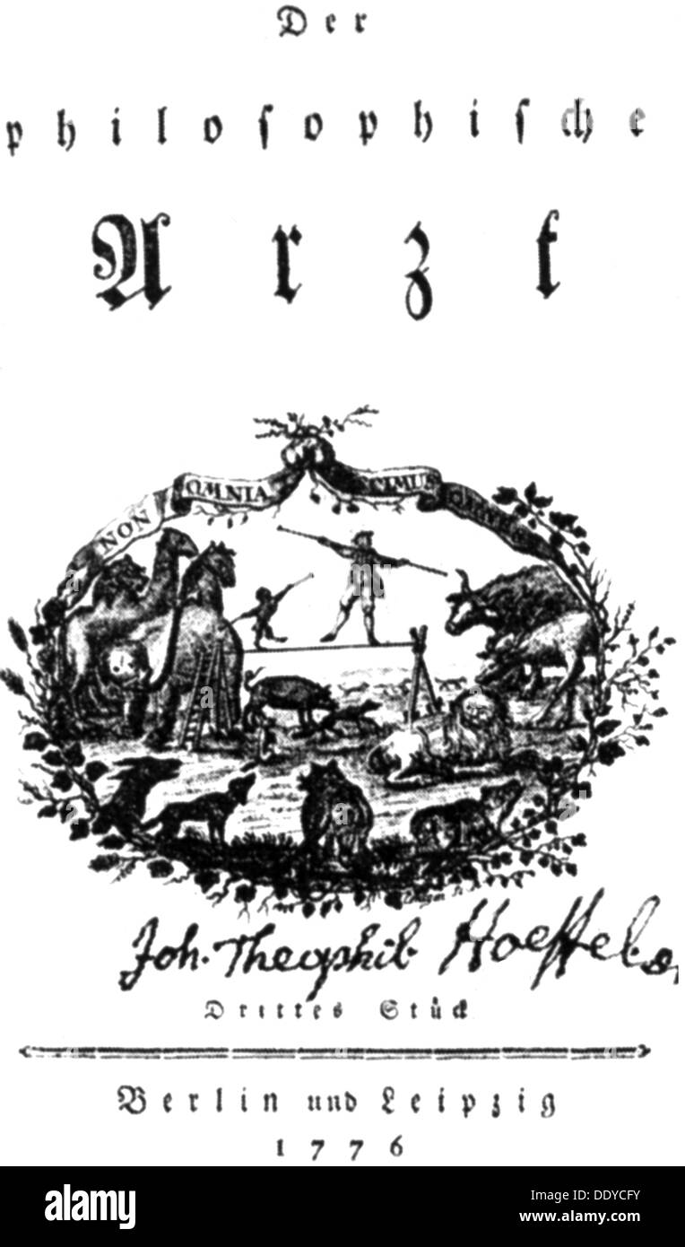 Médecine, manuels scolaires, 'der philosophische Arzt' (le docteur philosophique), par Melchior Adam Weikard (1742 - 1803), page de titre, Berlin - Leipzig, 1776, droits additionnels-Clearences-non disponible Banque D'Images