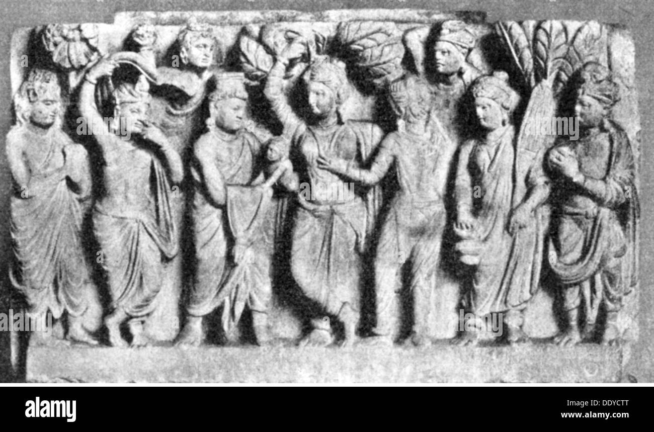 Bouddha (prince Siddhartha Gautama), vers 563 BC - 483 BC, fondateur religieux indien, naissance légendaire de Cesarean, relief, Gandhara, 2ème siècle BC - 6ème siècle AD, Musée ethnologique, Berlin, Banque D'Images