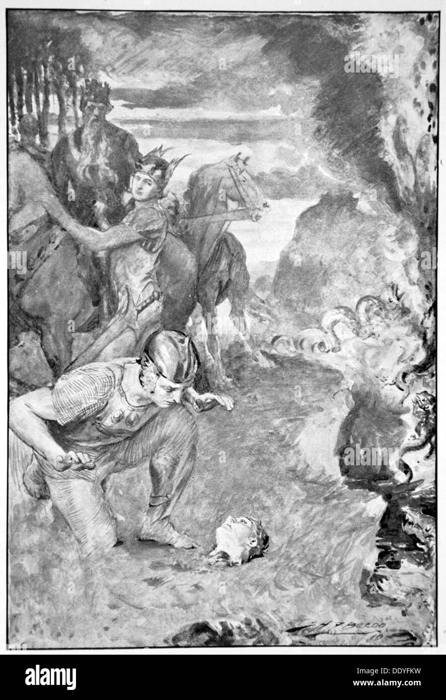 "Le chef de l'estime de Beowulf Aschere', 1910. Artiste : John Henry Frederick Bacon Banque D'Images