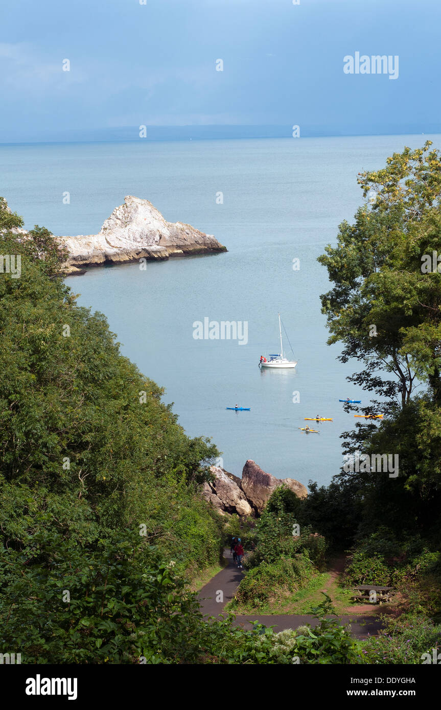 Torquay, côtières, côte, nuage, roche, sable, anstey, s, grès, parc miniature babbacombe, défaut, les sédiments, le moteur, plage, Angleterre, sky, bateau, Banque D'Images