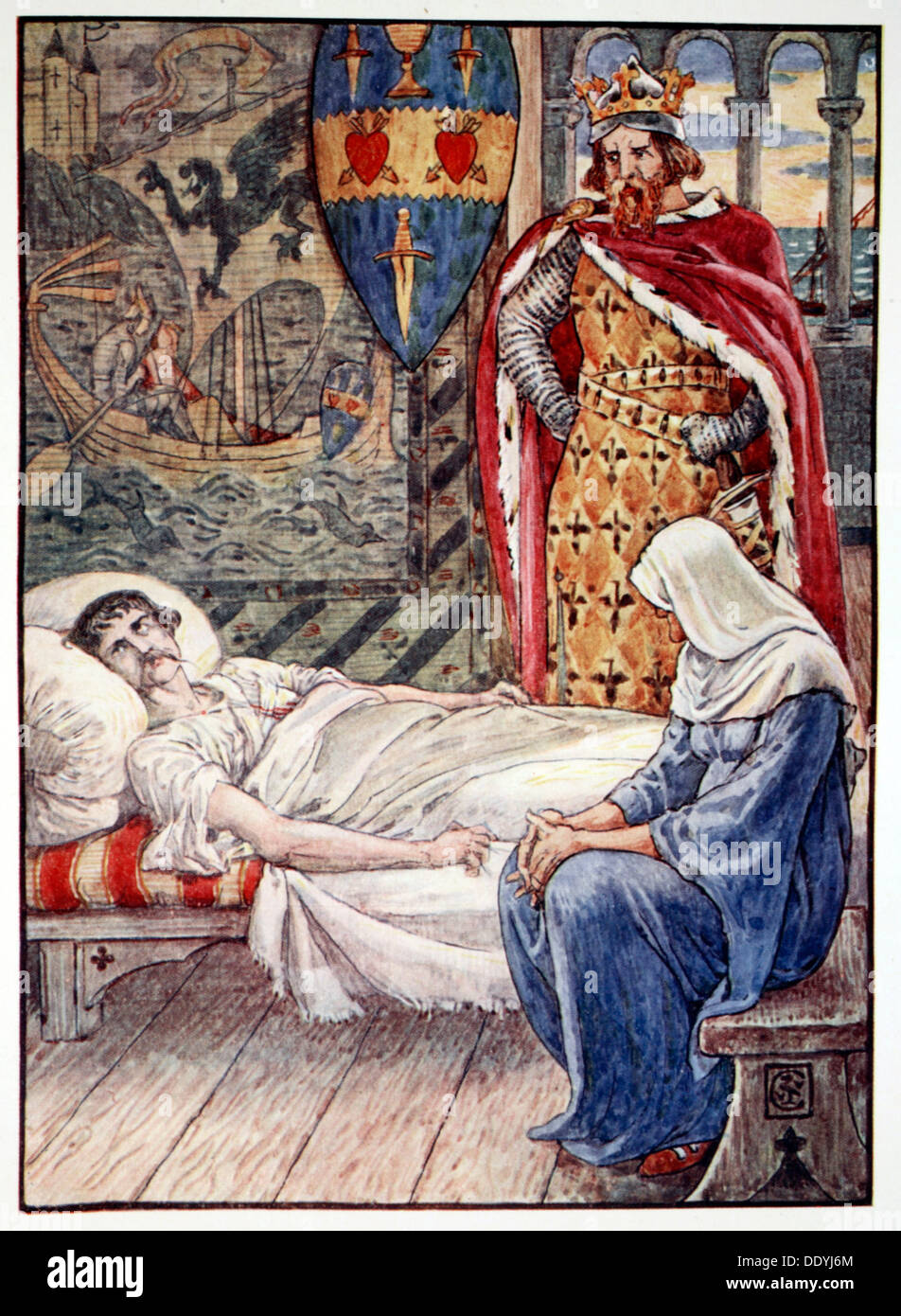 'La sorcière donne des conseils quant à la blessure d' Sir Tristram, 1911. Artiste : Inconnu Banque D'Images
