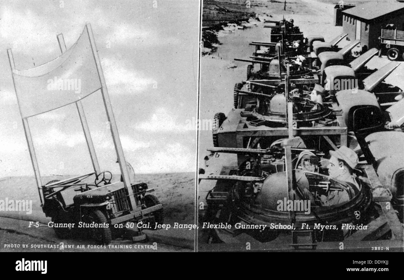 Les étudiants de tir sur la gamme Jeep cal 50, Flexible Gunnery School, Fort Myers, Floride, USA, 1943. Artiste : le sud-est de l'Army Air Forces Training Centre Banque D'Images