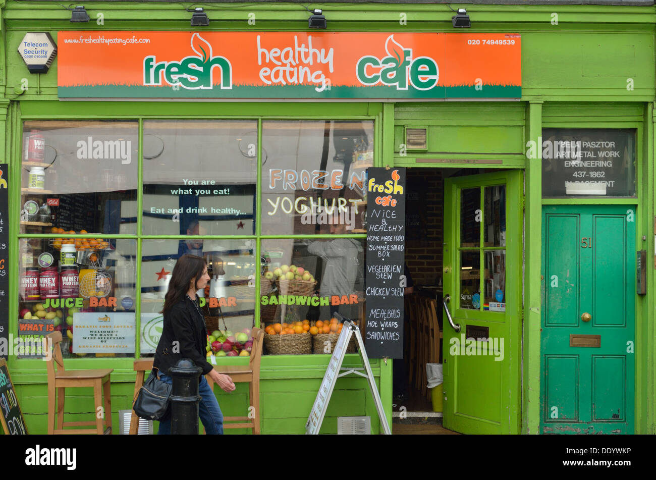 Saine alimentation frais Café à Soho, Londres, Royaume-Uni. Banque D'Images