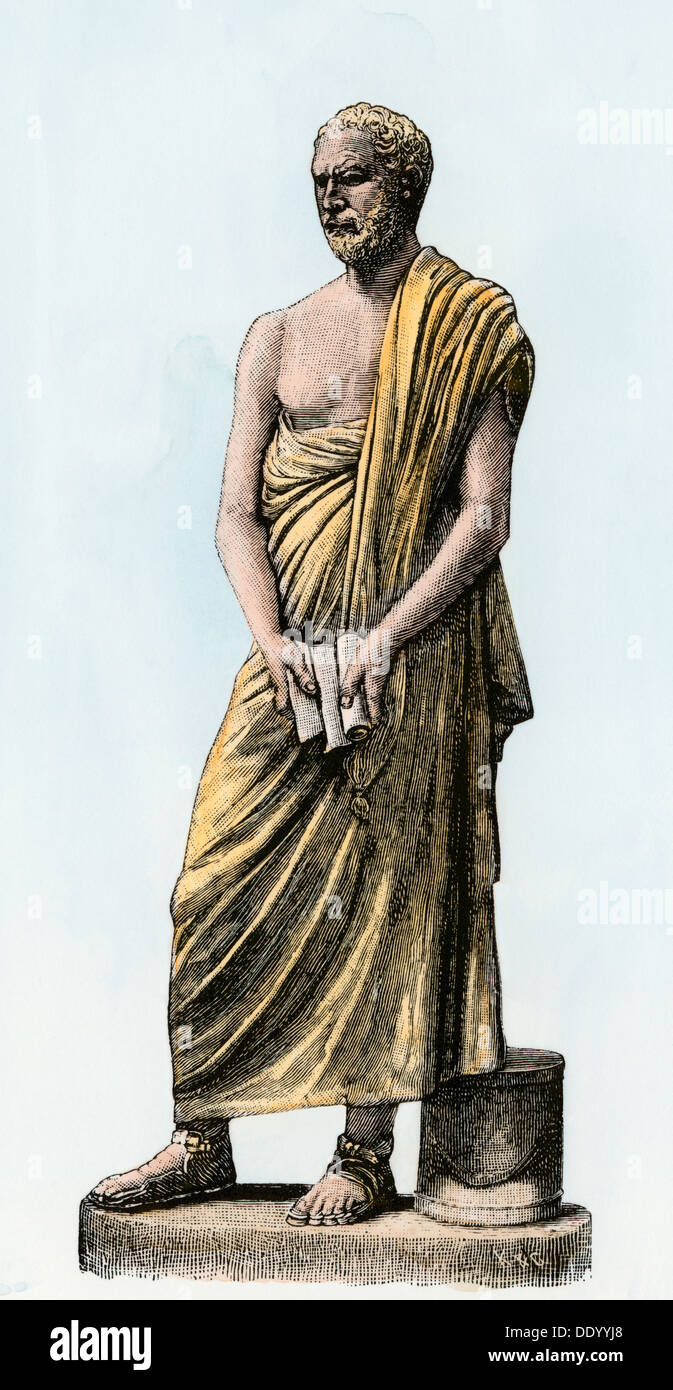 Démosthène, le grand orateur. À la main, gravure sur bois, d'une statue Banque D'Images