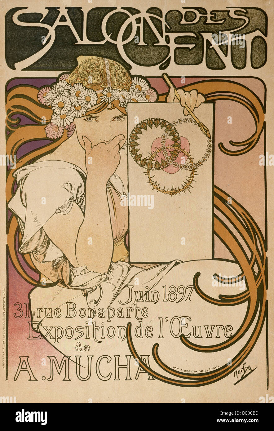 Affiche pour l'exposition Alphonse Mucha au Salon des Cent, Paris, France, 1897. Artiste : Alphonse Mucha Banque D'Images