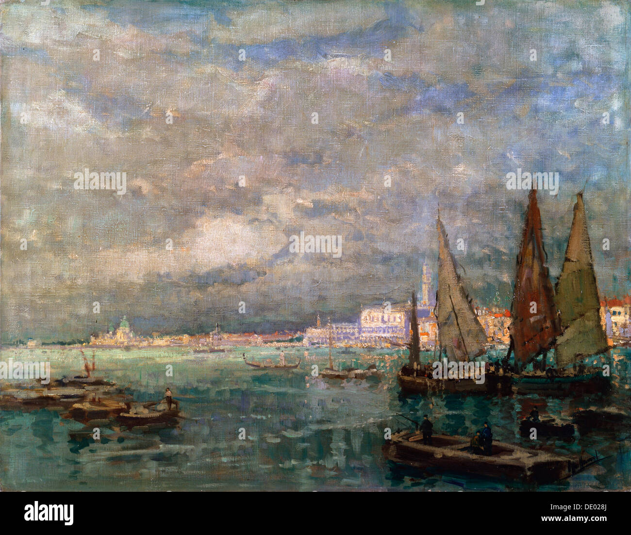 'Paysage avec des bateaux", fin du xixe ou début du xxe siècle. Artiste : Karl Hagemeister Banque D'Images