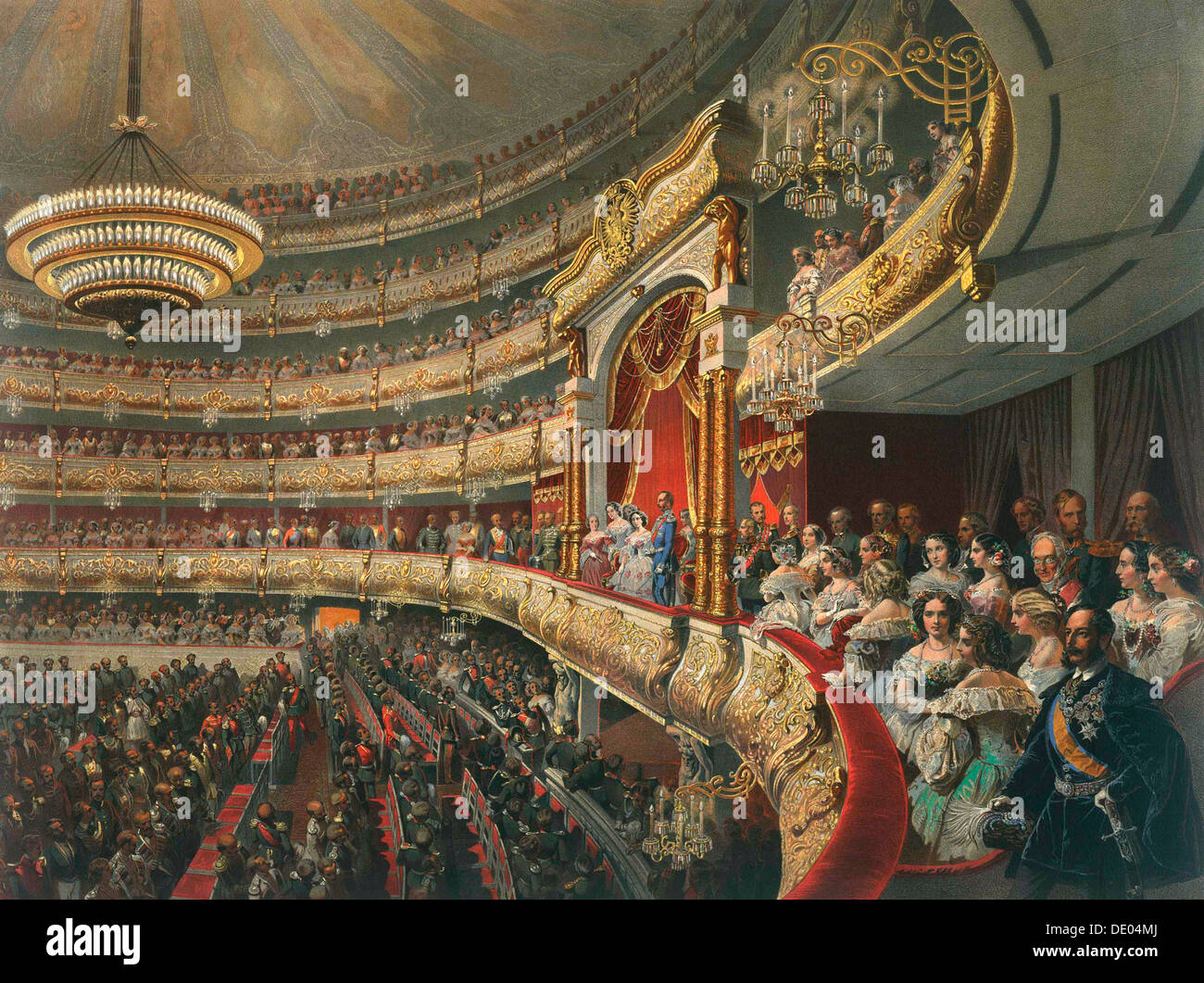Auditorium du Théâtre Bolchoï, Moscou, Russie, 1856. Artiste : Mihály Zichy Banque D'Images
