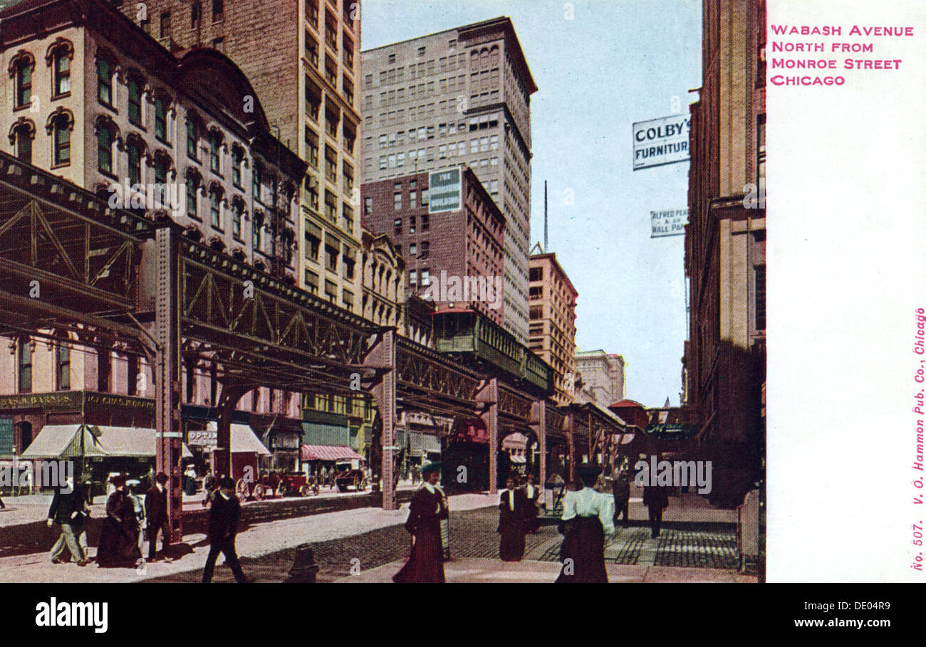 Wabash Avenue, à au nord de Monroe Street, Chicago, Illinois, USA, 1907. Artiste : Inconnu Banque D'Images