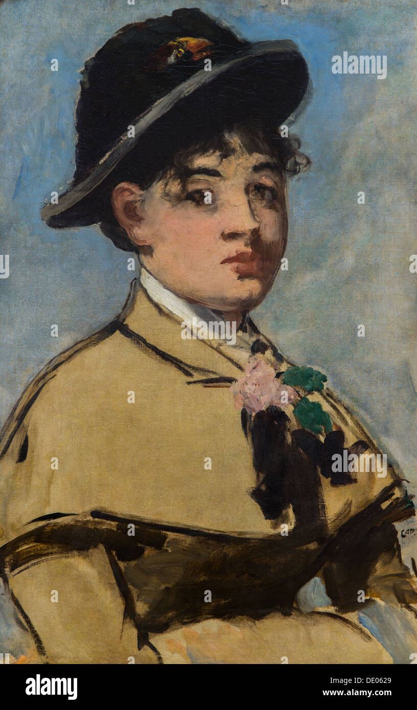 19e siècle - Jeune femme avec un pèlerin, également connu sous le nom de Jeanne Demarsy Edouard Manet, 1881 - Huile sur toile Banque D'Images 19e siècle - Jeune femme avec un pèlerin, également connu sous le nom de Jeanne Demarsy Edouard Manet, 1881 - Huile sur toile Banque D'Images