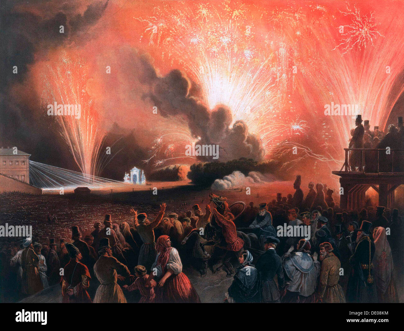 Fireworks Coronation à Moscou, 1856. Artiste : Pharamond Blanchard Banque D'Images