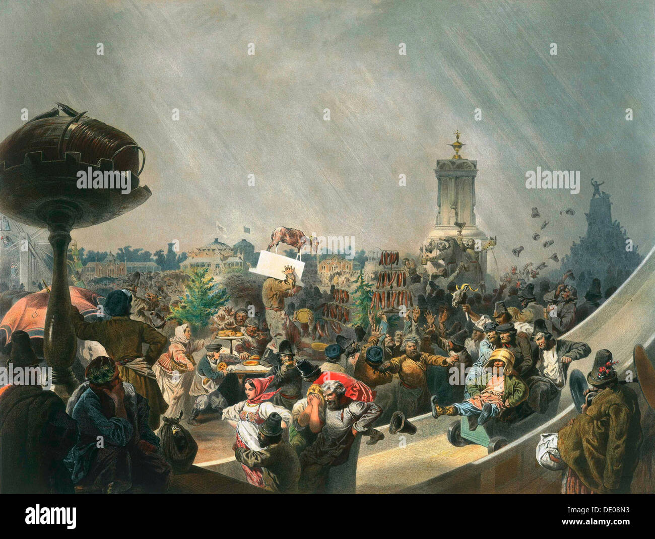 Festivités publiques après le couronnement du Tsar Alexandre II, Champ de Khodynka, Moscou, 1856. Artiste : Mihály Zichy Banque D'Images