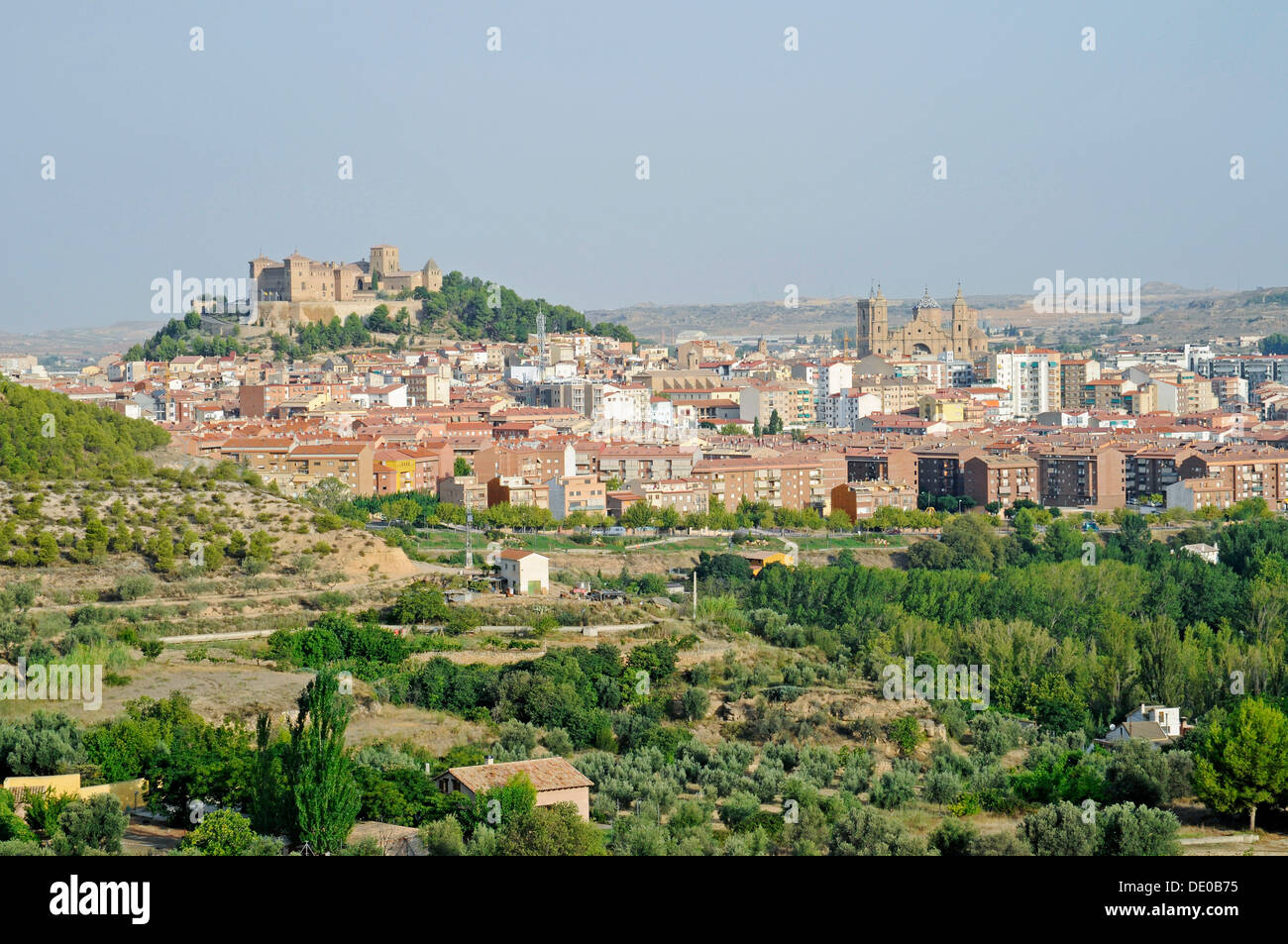 Vue de la ville avec le château, l'hôtel Parador, Hotel, Castillo de los Calatravos, Alcaniz, Aragon, Espagne, Europe Banque D'Images