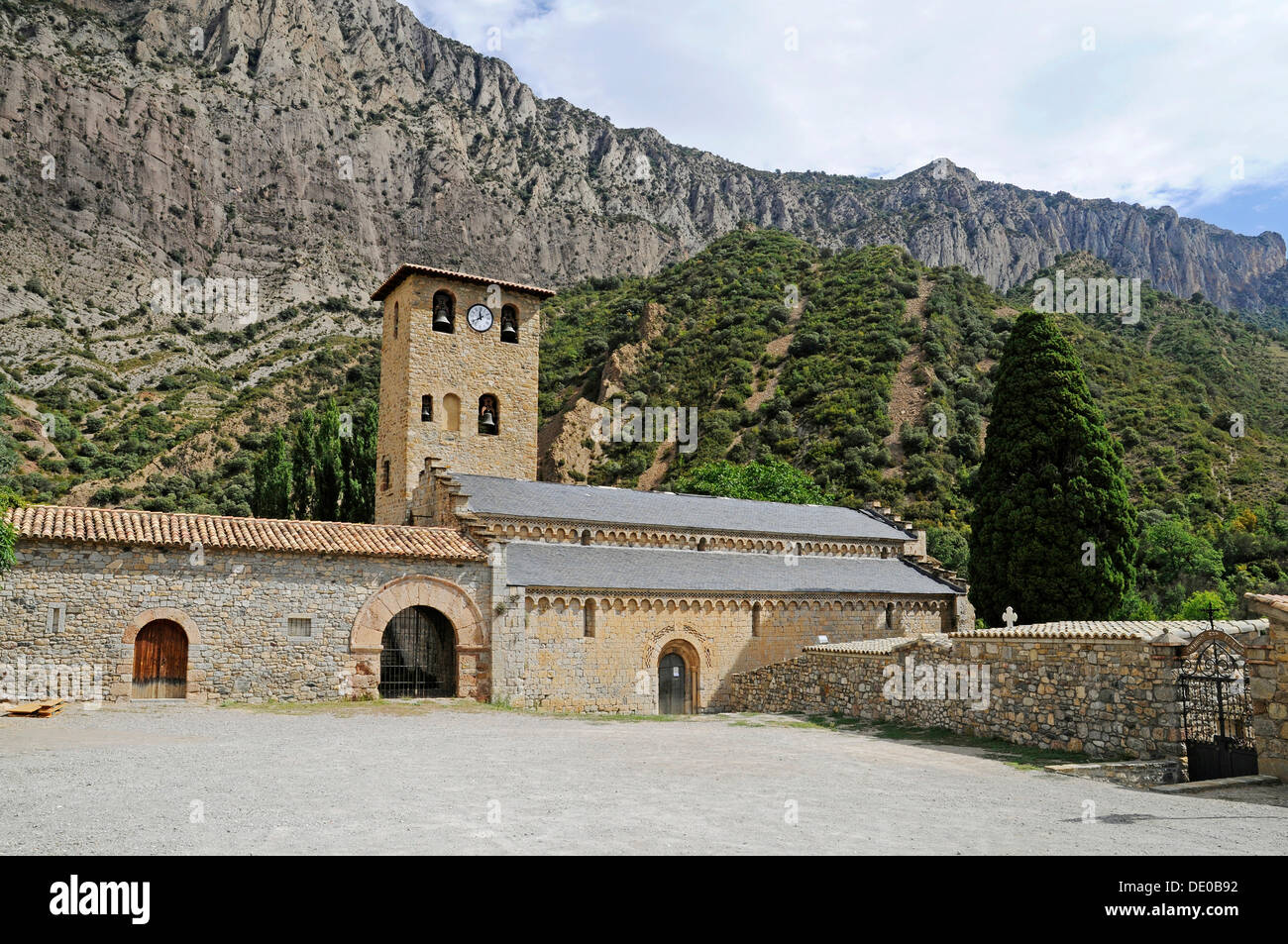 L'église, village de Sopeira, Pyrénées, la province d'Huesca, Aragon, Espagne, PublicGround Banque D'Images