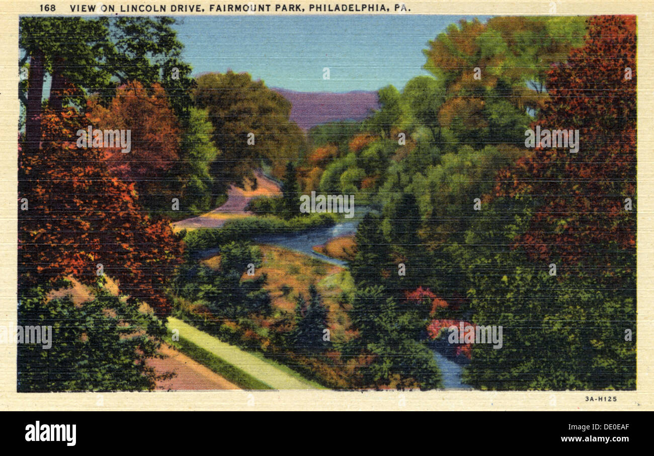 Vue sur Lincoln Drive, Fairmount Park, Philadelphie, Pennsylvanie, USA, 1933. Artiste : Inconnu Banque D'Images