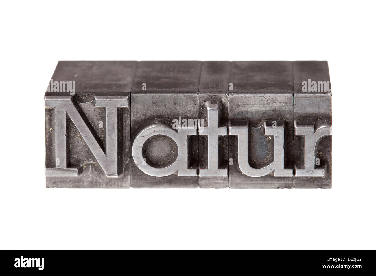 Plomb ancien lettres formant le mot 'Natur', l'allemand pour la nature Banque D'Images