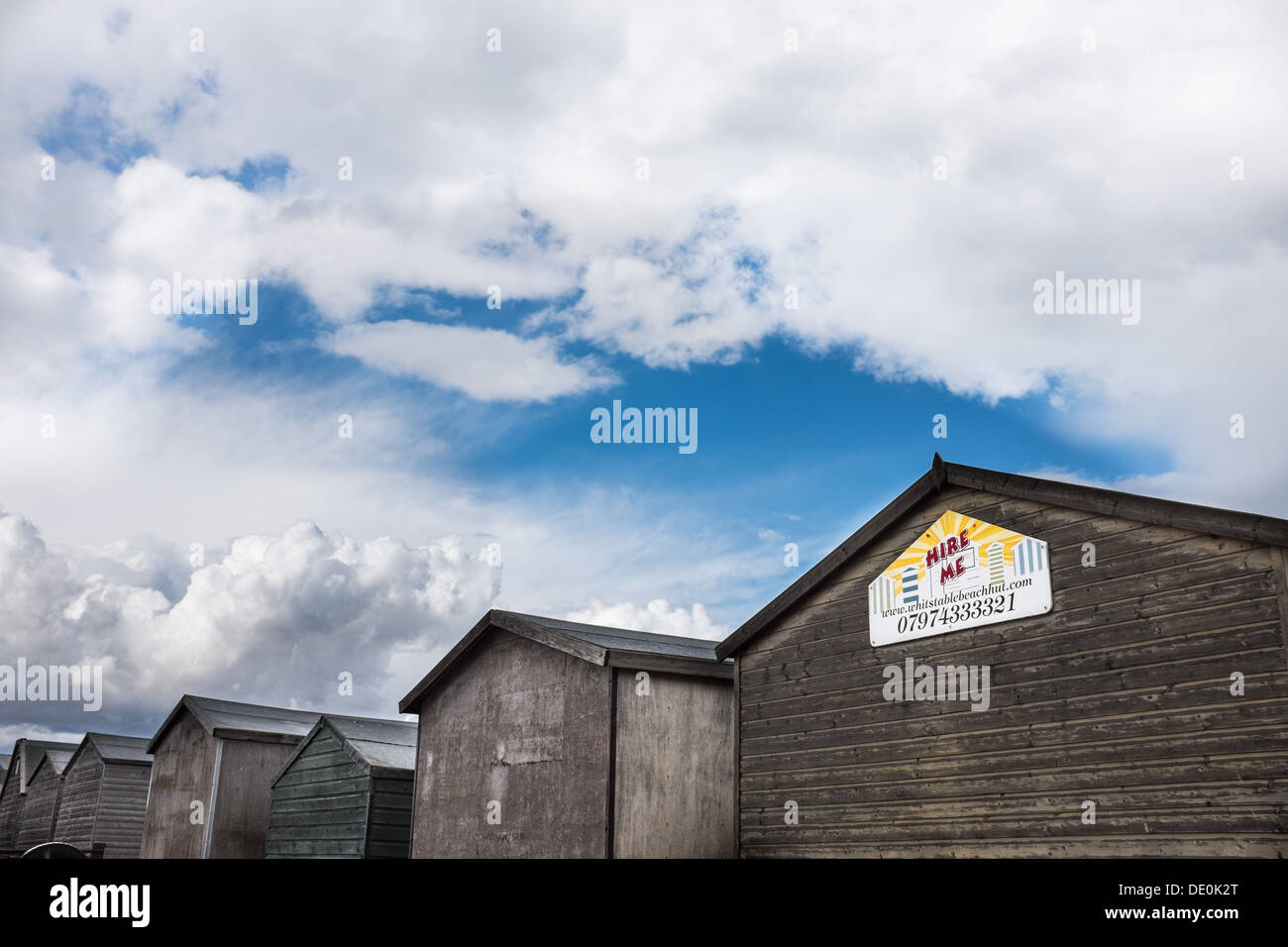 Location de cabines de plage, Whitstable, Kent, UK. Banque D'Images