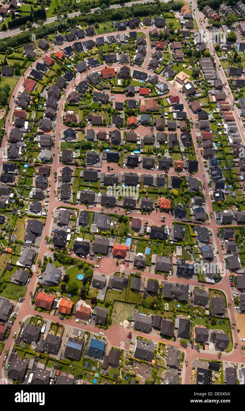 Vue aérienne, Capitelhof nouvelle colonie, maisons individuelles, Rees, région du Bas Rhin, Rhénanie du Nord-Westphalie Banque D'Images