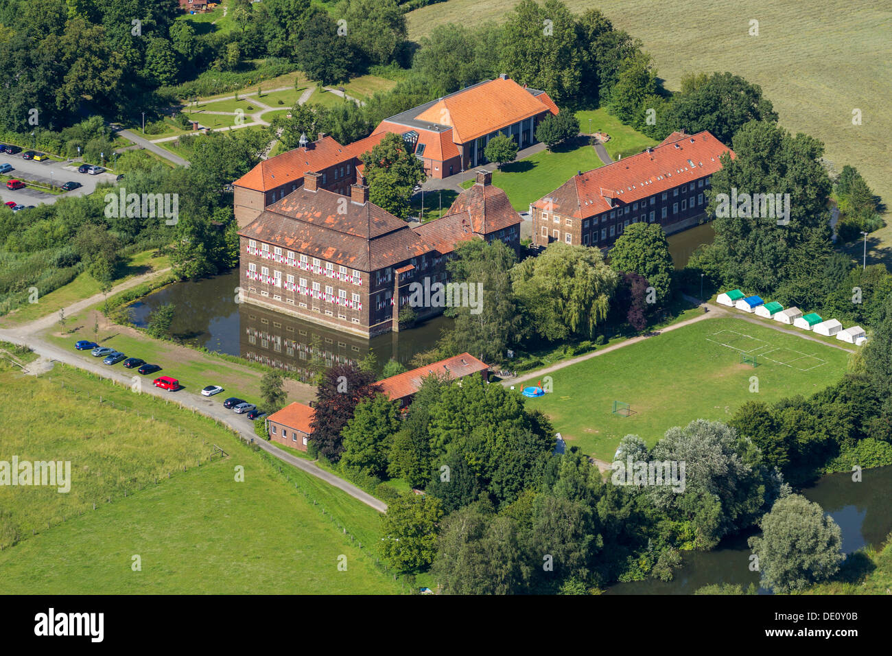 Vue aérienne, château Schloss Oberwerries, Hamm, Ruhr, Rhénanie du Nord-Westphalie Banque D'Images