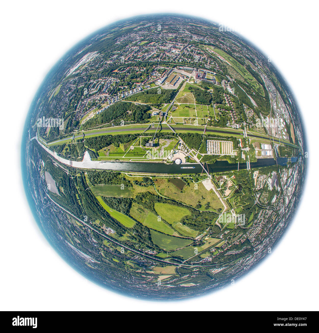 Vue aérienne, plan, fisheye Nordsternpark, Gelsenkirchen, Ruhr, Rhénanie du Nord-Westphalie Banque D'Images