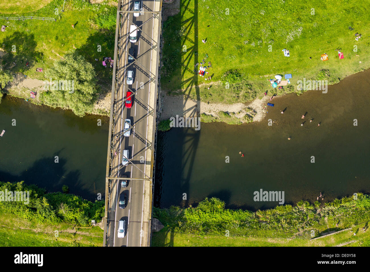 Vue aérienne, Raffelbergbruecke bridge près de Muelheim an der Ruhr, la Ruhr, Rhénanie du Nord-Westphalie Banque D'Images