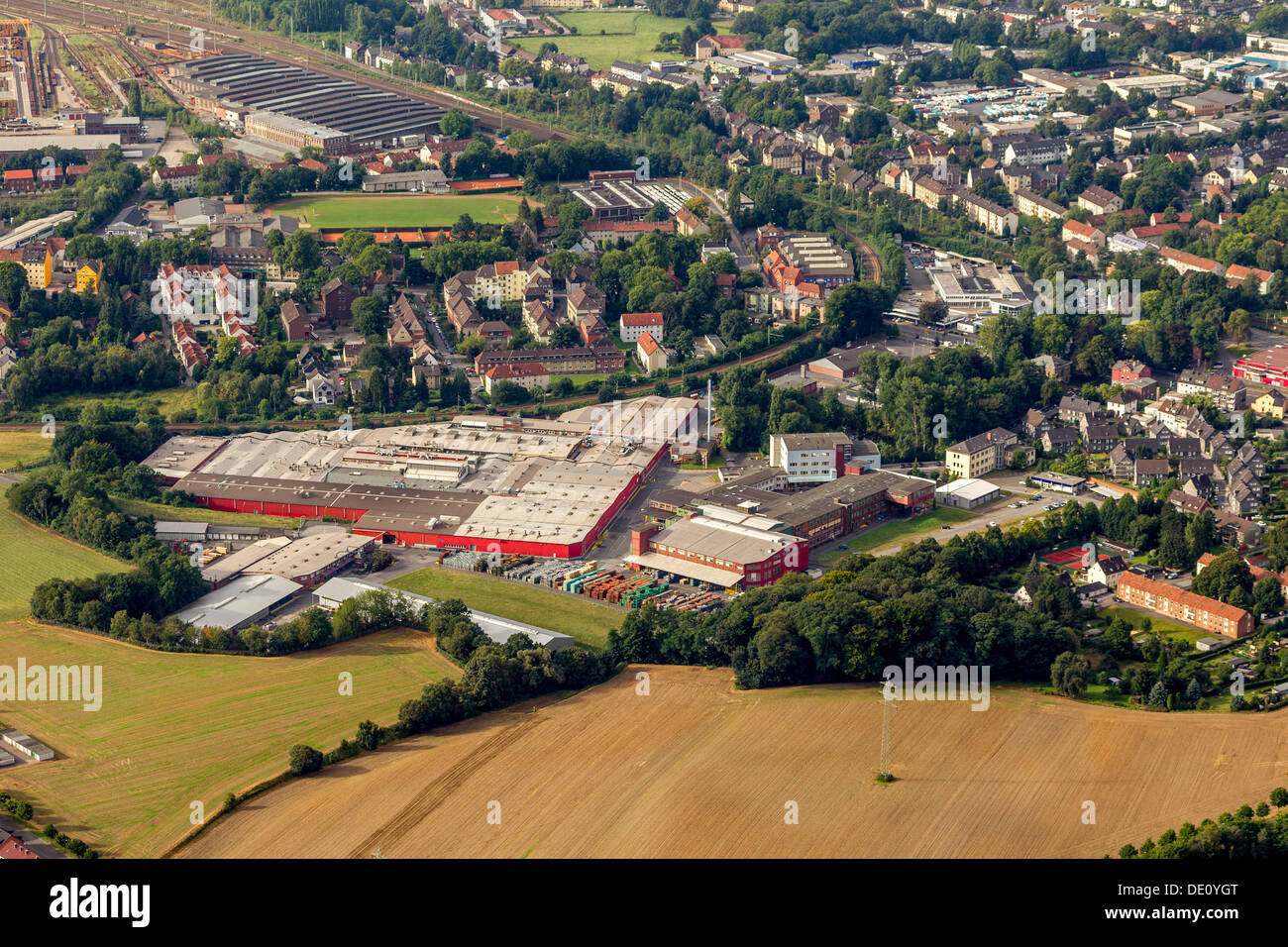 Vue aérienne, Pilkington Automotive GmbH Allemagne, Bochum, Rhénanie du Nord-Westphalie, région de la Ruhr Banque D'Images