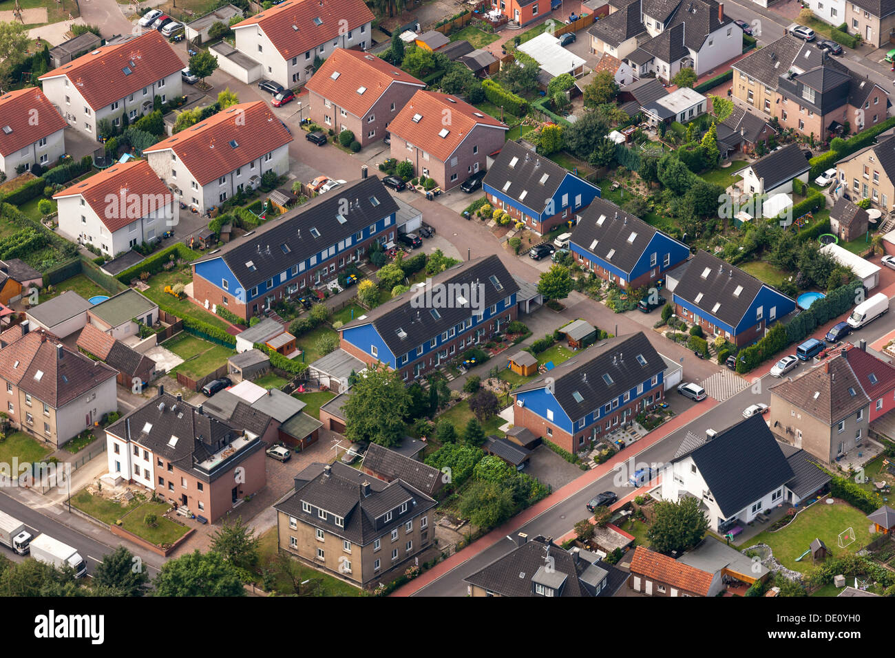 Vue aérienne, maisons mitoyennes, Oer-Erkenschwick, Ruhr, Rhénanie du Nord-Westphalie Banque D'Images