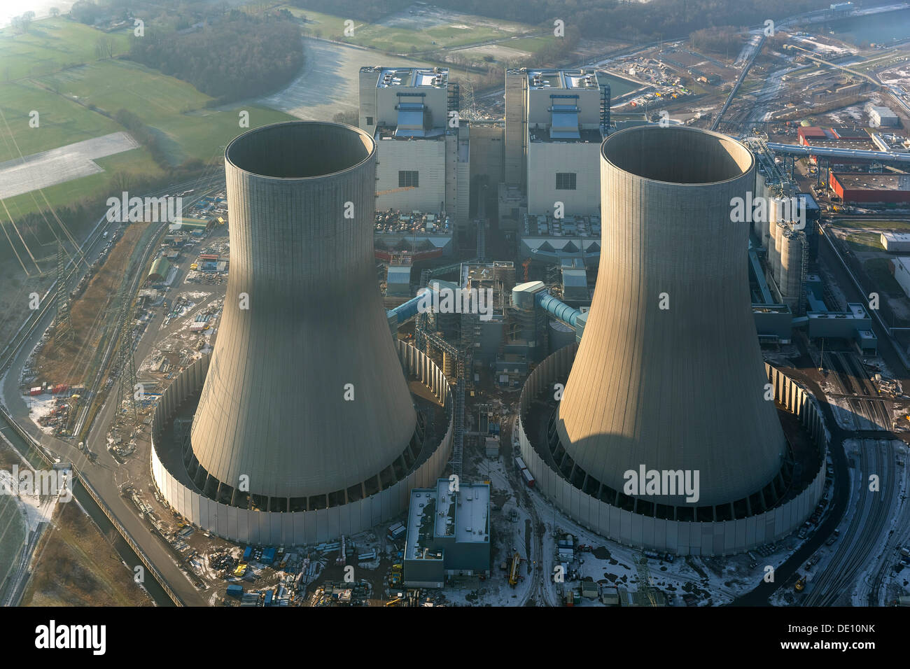 Vue aérienne, Westfalen Power Station, centrale à charbon, les tours de refroidissement Banque D'Images