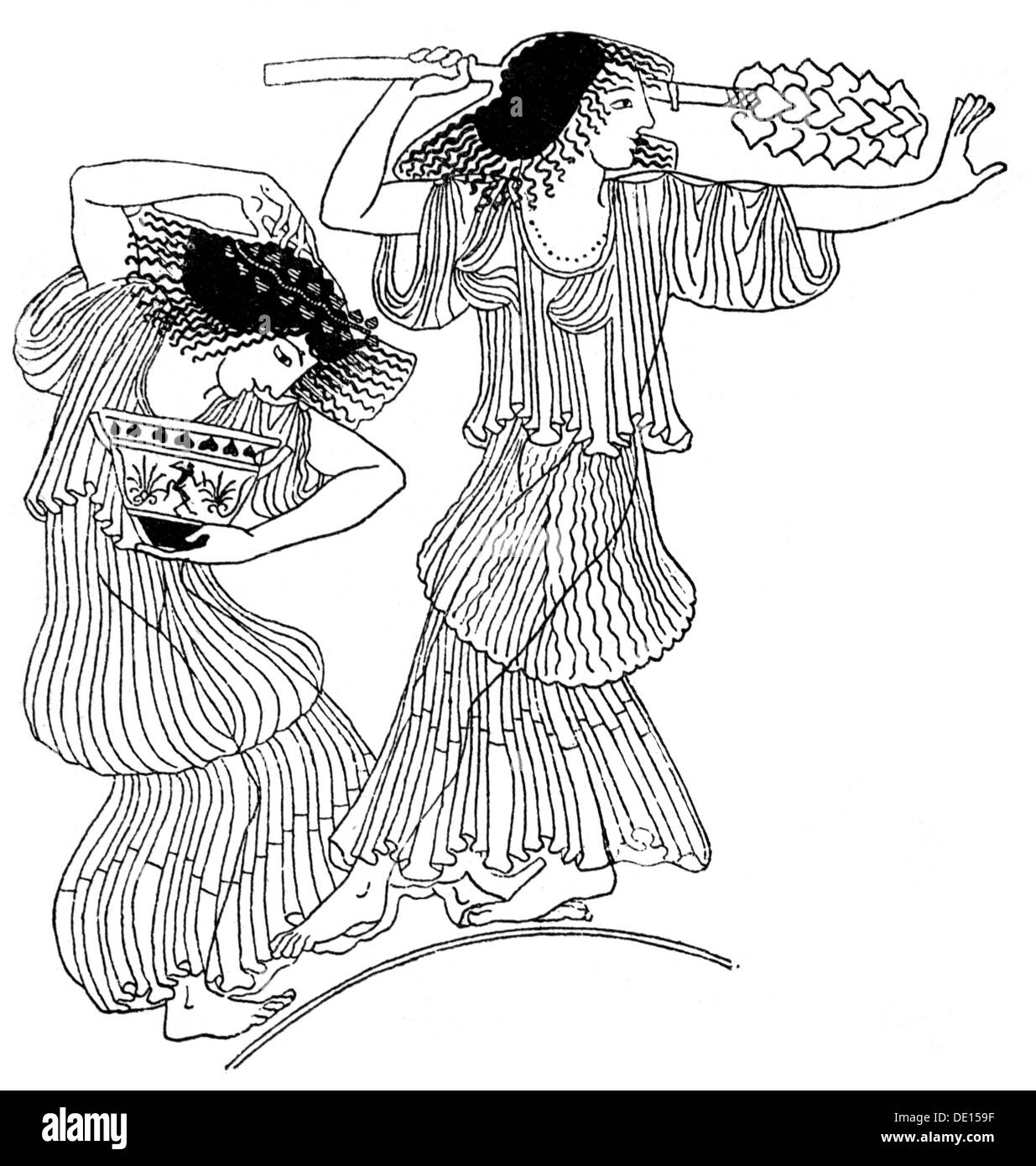 Mode, monde antique, Grèce, vêtements pour femmes, 5e siècle av. J.-C., gravure en bois, de: Hugo Blümner, 'Leben und Sitten der Griechen', Leipzig - Prague, 1887, droits additionnels-Clearences-non disponible Banque D'Images