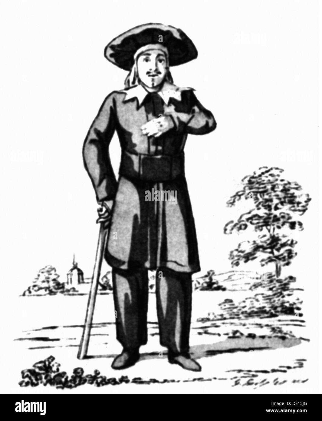 Mode, 19e siècle, 'der neue Alttttteutsche' (le nouvel ancien allemand), dessin au stylo par Christian Gottfried Heinrich Geissler (1770 - 1844), vers 1820, Additional-Rights-Clearences-Not Available Banque D'Images