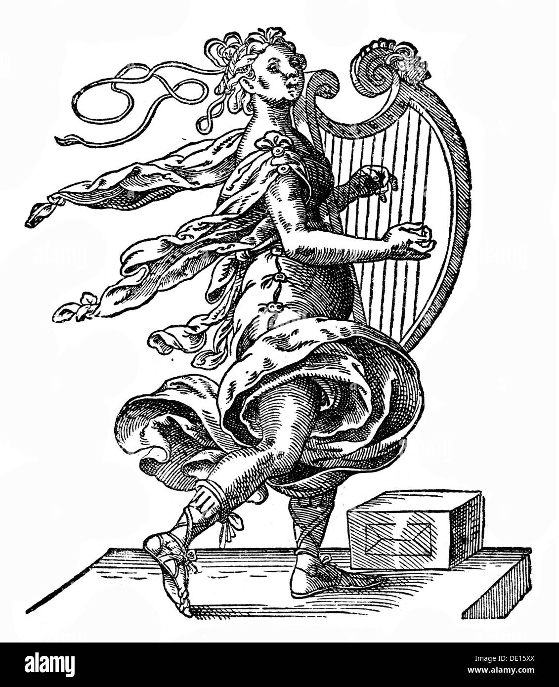 Musique, musicien, lyrist, coupe de bois de Jost Amman à 'Kunst und Lehrbuechlein für die anfangenden Jungen daraus reissen und malen zu lernen', imprimé par Sigmund Feyerabend, Francfort-sur-le-main, 1578, Additional-Rights-Clearences-Not Available Banque D'Images