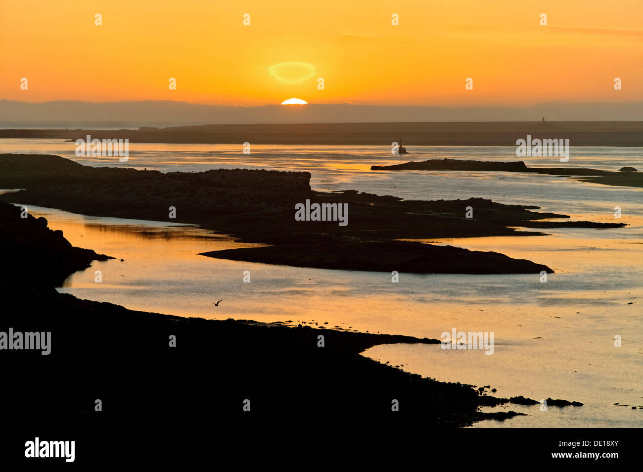 Coucher du soleil sur la côte à Puerto Deseado, province de Santa Cruz, en Patagonie, Argentine, Amérique du Sud Banque D'Images