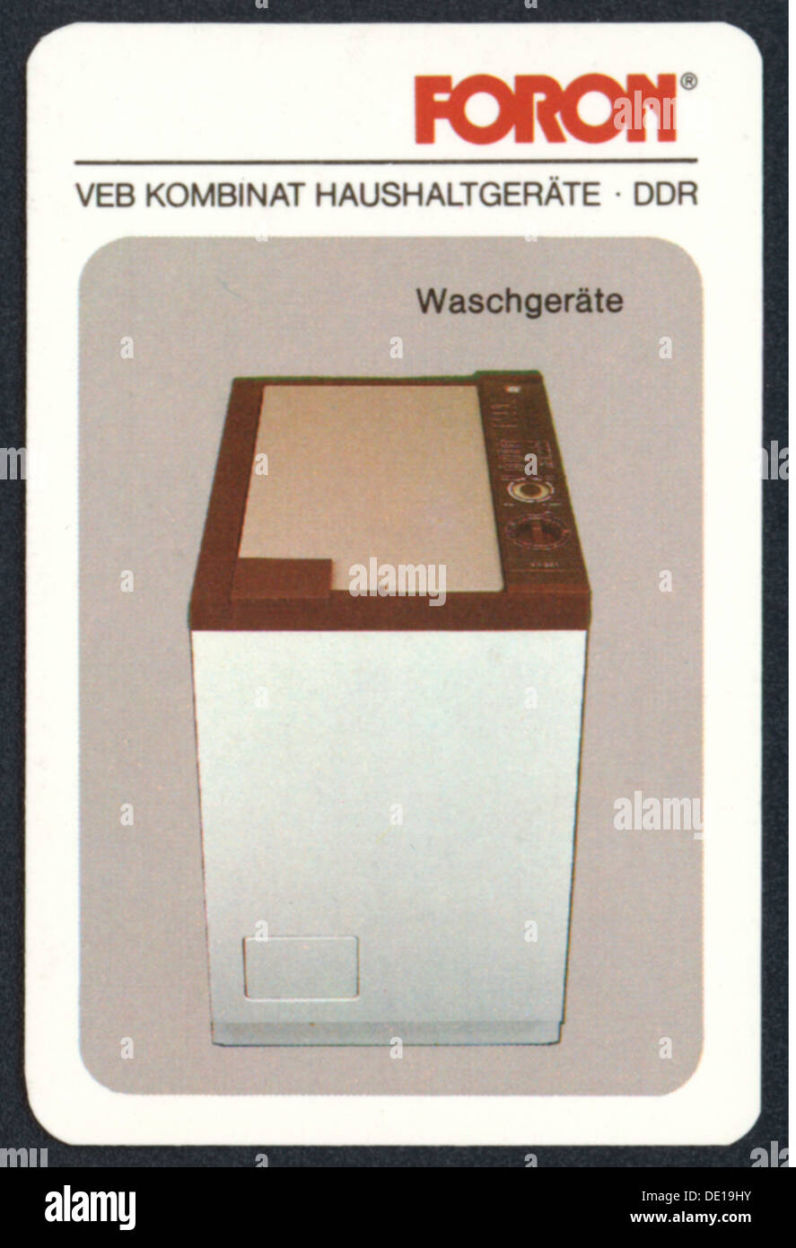Publicité, ménage, machine à laver Foron, VEB combine les appareils ménagers, face arrière d'un calendrier de poche, 1988, droits supplémentaires-Clearences-non disponible Banque D'Images