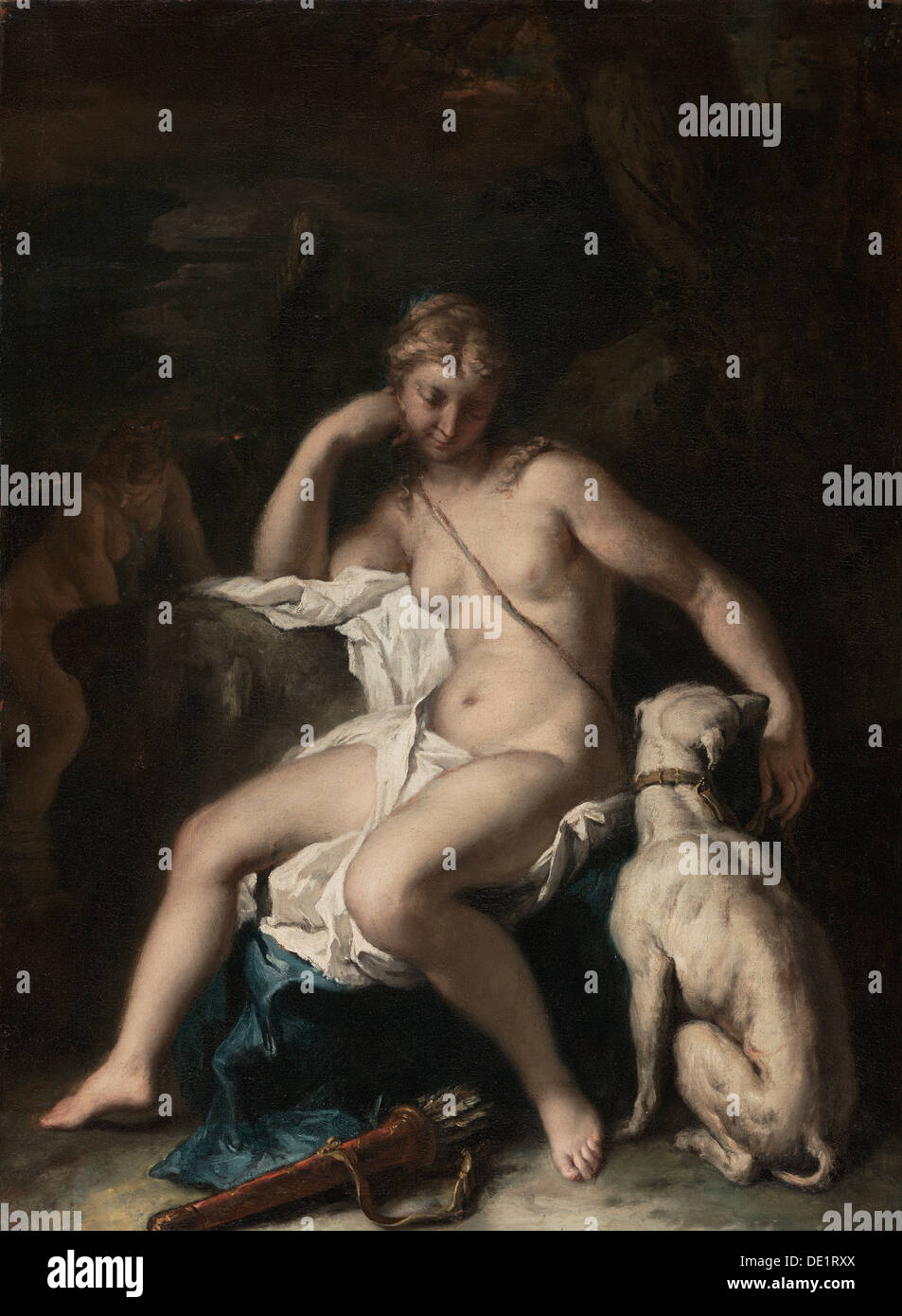 Diana et son chien ; Sebastiano Ricci, Italien, 1659 - 1734 ; 1717 - 1720 ; Huile sur toile ; Sans encadrement : 74 x 55,6 cm (29 1/8 x 21 7/8 j Banque D'Images