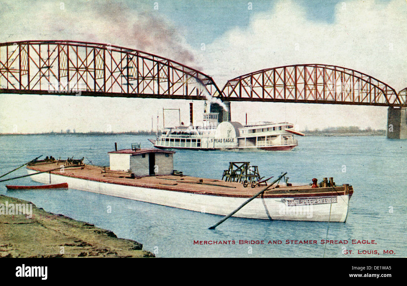 Pont des marchands et le bateau à aubes Spread Eagle', St Louis, Missouri, USA, 1908. Artiste : Inconnu Banque D'Images