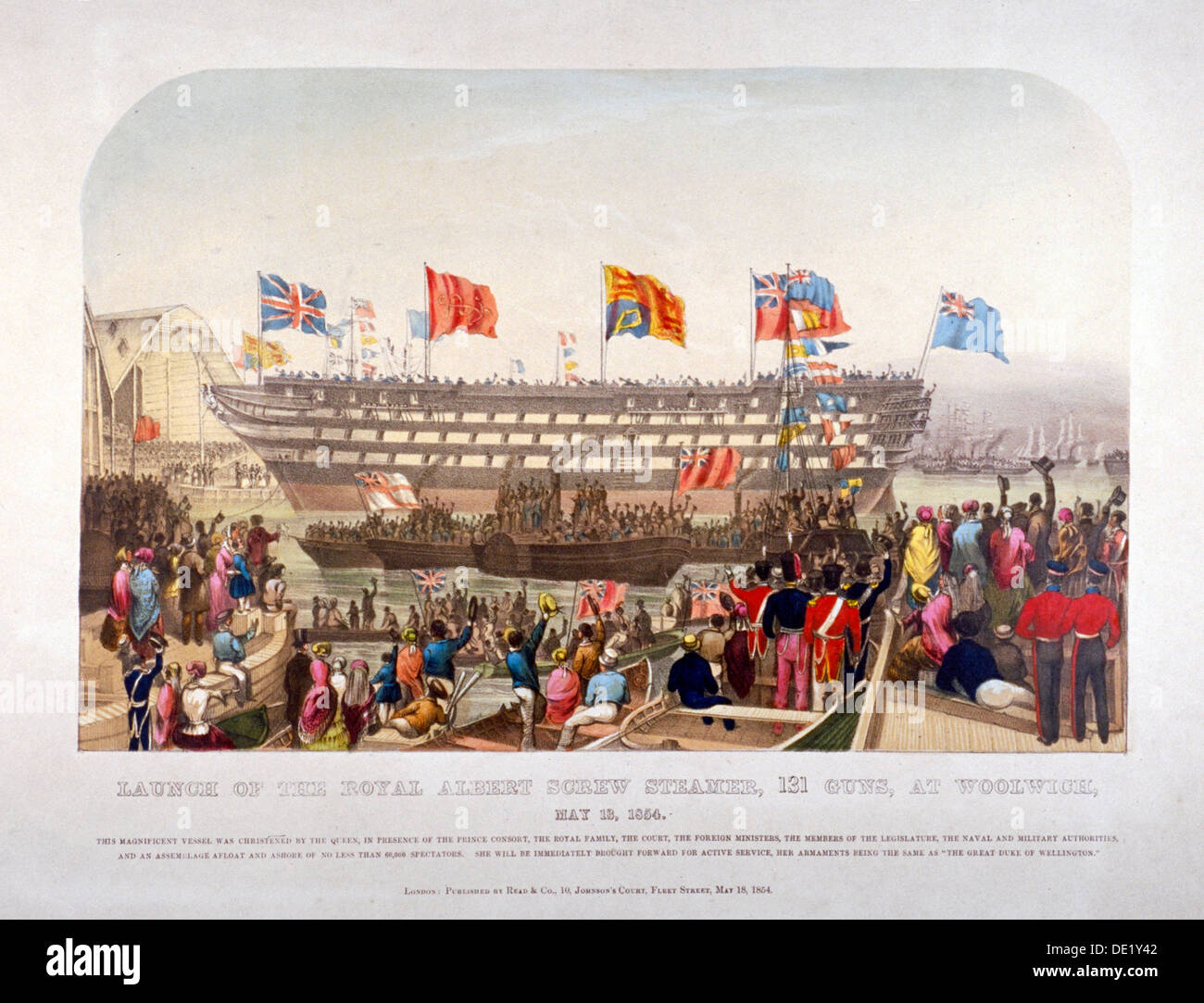 Lancement de 'HMS Royal Albert', de l'Arsenal royal de Woolwich, Kent, 1854. Artiste : Anon Banque D'Images
