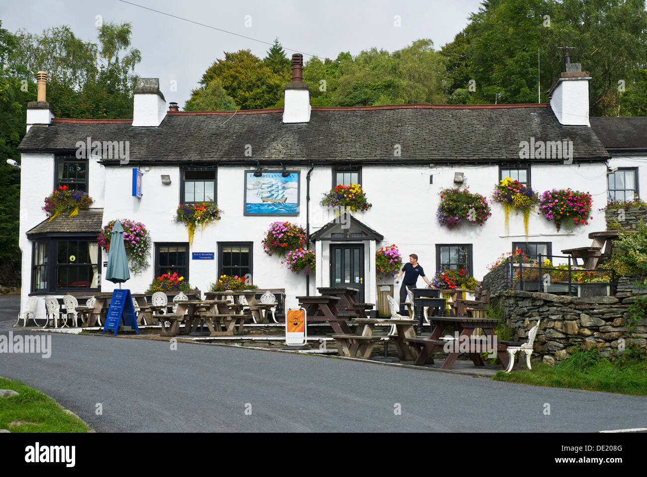 Le Britannia Inn, Lake Road, village Langdale, Parc National de Lake District, Cumbria, Angleterre, Royaume-Uni Banque D'Images